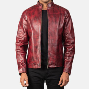 Men's Motorcycle Leather Jacket with Stand Collar Solid Color Zip-up <b>PU</b> Coat Casual Style for Spring Winter jacket for men - Product Image 1