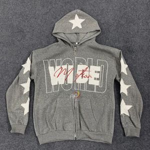 OEM mujeres Zip Up Hoodie Y2k letra impresión gráfica personalizada Rhinestone de gran tamaño sudaderas con capucha gótica chaqueta Vintage Streetwear diseño - Product Image 5