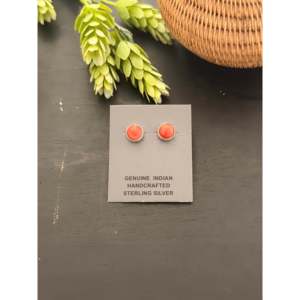 Pendientes Navajo de Oro Rosa de 14k y Plata de Ley con Diseño de Ostra Espinosa y Bola de Diamantes Engastada, Joyería Hecha a Mano en Navajo - Product Image 1