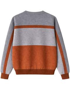 <b>Men</b> Crew Neck Knit Sweater Grey Rust Color Block Long Sleeve Soft Warm Winter Casual Pullover Premium Knitwear - Product Image 2