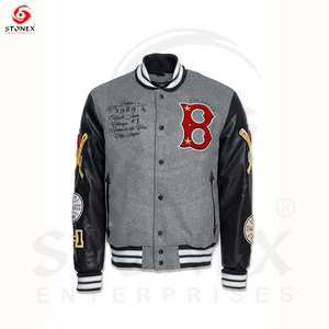 Logotipo personalizado de béisbol suelta Casual Varsity Sport Jersey chaqueta negro blanco chaqueta de béisbol para los hombres - Product Image 2