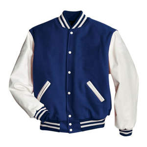 Chaqueta Universitaria de Béisbol de Cuero y Lana de Alta Calidad para Hombre, Talla Grande, Azul y Blanca, con Bordado y Opciones Personalizables - Product Image 3
