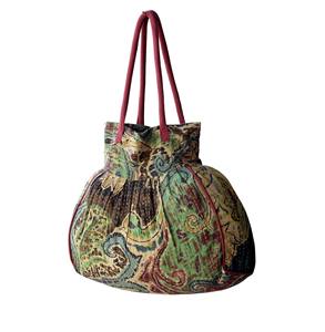 Bolso de mano Kantha de algodón con estampado de bloques hecho a mano, bolso de compras bohemio vintage regular con dos asas y cierre de aro - Product Image 4