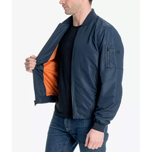 Blouson Bomber Homme Coupe Droite Brodé en Toile Respirante avec Fermeture Éclair et Capuche Intégrée Coupe-Vent Style Vintage pour l'Automne Streetwear - Product Image 3