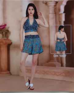 Bohotop y pantalones cortos con estampado de tela de seda para mujer personalizado vestido Sexy con cuello en V Sling plisado para Primavera Verano Formal - Product Image 1