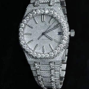 Montre-bracelet automatique en acier inoxydable avec diamant en moissanite élégant et luxueux, bijoux tendance hip-hop, mécanique - Product Image 2