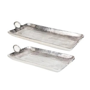 Juego de 2 bandejas de aluminio para servir con asa, perfectas para el hogar, hoteles y restaurantes, aperitivos y bebidas de mesa - Product Image 1