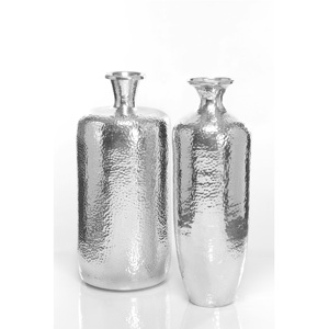 Juego de 2 jarrones de flores redondos martillados brillantes chapados en níquel plateado de acero para decoración del hogar - Product Image 5