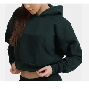 Venta al por mayor personalizado mujer Crop Top sudadera nueva llegada de manga completa de algodón de peso pesado suelta frente sólido invierno Casual impreso - Product Image 1