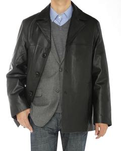 Chaqueta de piel de cordero personalizada para hombre, abrigo negro con 3 botones - Product Image 1