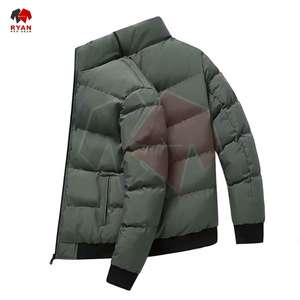 Chaqueta acolchada personalizada con cuello levantado para hombre, estilo informal de invierno con tela tejida teñida lisa y diseño de logotipo - Product Image 5