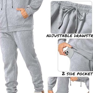Survêtements unisexe gris en coton épais de qualité supérieure avec logo personnalisé Ensemble de jogging uni à capuche pour hommes Survêtements thermiques décontractés pour l'hiver - Product Image 6