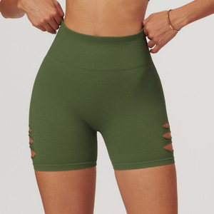 Short de Yoga de sport sans couture taille haute pour femmes respirant côté creux hanche levage pantalon de Fitness serré pour le Yoga de course décontracté - Product Image 5