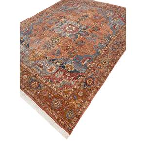Alfombra de Lana Anudada a Mano Someplace in Time, Patrón de Medallón Rojo y Naranja EA-1504 para Uso Doméstico - Product Image 2
