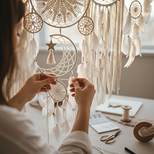 Grande suspension murale en macramé rose et blanche pour une belle décoration intérieure et une décoration de pièce, fabriquée à la main en Inde - Product Image 5