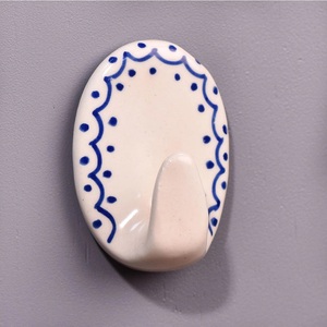 New Arrival Bulk White Adhesive Bathroom Wall Hooks resin <b>Coat</b> Hooks and <b>Hanger</b> Blue Pattern No Drill Wall Hooks - Product Image 1