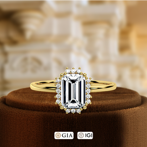 แหวนเพชรทรงกลมทองคำขาว 14k ประดับเพชรแบบเฮโลคลัสเตอร์, แหวนหมั้นเพชรเพาะเลี้ยง 1 กะรัต, แหวนแต่งงานเพชรเฮโลพร้อมใบรับรอง IGI - Product Image 3