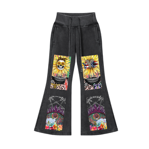 Vintage Washed Flared Outdoor Women's Polyester Cotton Blend Moderate Thickness <b>Fleece</b> <b>Pants</b> - Product Image 1