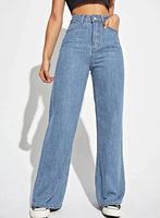 Jeans baggy taille haute, pantalon en denim à jambe droite, vente chaude, style streetwear pour filles, taille mi-haute, délavé, avec techniques de lavage