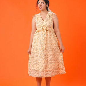 Vestido Midi de estilo modesto cómodo y relajado con estampado de bloque veraniego bonito con bolsillos de forro, colgantes de perlas con cordón para el verano - Product Image 1