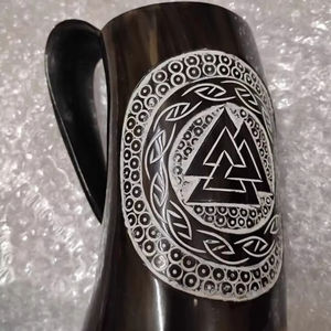 Genuine Cow Horn Drinking <b>Mug</b> with Handle Polished Ox Horn Natural Crafts - Product Image 1