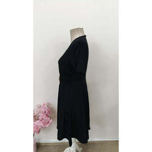 Women's Short-Sleeved Wrap-Neck Short <b>Viscose</b> <b>Dress</b> with Front Buckle Detail, 33127 - Black - Product Image 6