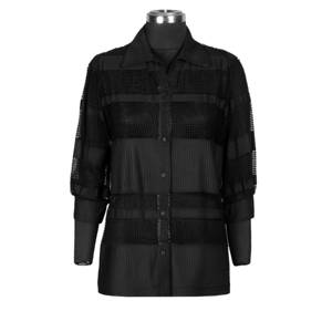 <b>Black</b> Crochet Sequin <b>Sheer</b> Women's Long <b>Shirt</b> Custom OEM Collar Full Sleeves Partywear Translucent Mesh Button Spring Autumn - Product Image 1