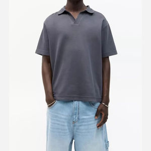 Logotipo personalizado libre de impuestos de EE. UU. Casual 180g poliéster/lona de algodón gótico de gran tamaño manga corta Color sólido cuello en V para hombre para camisas - Product Image 5