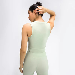 Camiseta sin mangas de punto para mujer, color rosa, cuello redondo, estilo minimalista, transpirable, corte regular - Product Image 5