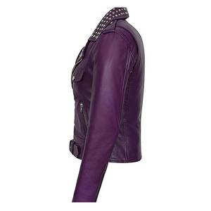 แจ็กเก็ตหนังสำหรับนักขี่มอเตอร์ไซค์สำหรับผู้หญิงแจ็กเก็ตหนังแต่งกระดุมสีโลโก้ได้ตามต้องการ - Product Image 5