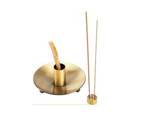 Ensemble de support Palo Santo fait à la main en laiton sans plomb or de luxe moderne en grès Palo Santo porte-brûleur d'encens forme ronde - Product Image 6