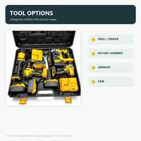Ensemble d'outils électriques sans fil 4-en-1 à batterie, perceuse, clé à chocs, meuleuse d'angle, modèle TR123, étui rigide