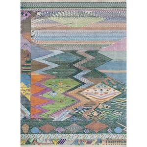 Tapis Manchaha bleu noué à la main en laine et soie de bambou, épaisseur 10 mm, motif géométrique abstrait pour la maison, couloir, modèle rectangulaire - Les-5094 - Product Image 1