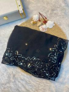 Sarees brodés de sequins de tissu d'organza tabby doux en soie formelle avec le travail brodé - Product Image 5