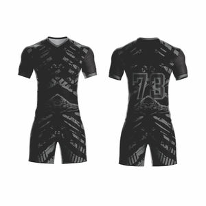 Ensemble de maillot et short de rugby pour homme, motif rose personnalisé, sublimation, séchage rapide, 100% polyester, manches courtes, compression - Product Image 6