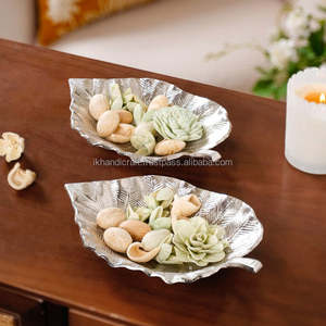 Trending Modern Home Decor <b>Tray</b> Leaf Texture Aluminium Chocolate for Christmas Wedding Thanksgiving Living Room Gifting Item - Product Image 2