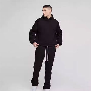 Chándal de invierno personalizado al por mayor de la mejor calidad, sudaderas con capucha y hombros caídos y cremallera, pantalones de chándal con patrón sólido, ropa de calle 100% algodón - Product Image 6