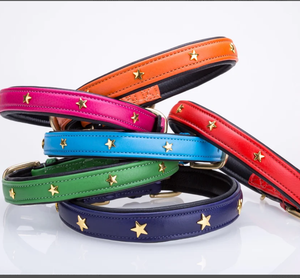 Collar de perro de cuero plano acolchado suave de curtiduría de PerA-Collar de perro de cuero verde de alta calidad de estrella para galgo y Whippet - Product Image 2