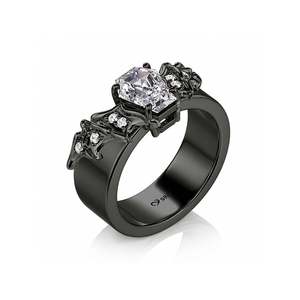 Jeulia Gothic Black Bat Coffin Cut <b>Ring</b> for Men-Gold Plated Copper Eternity Inlay - Product Image 2