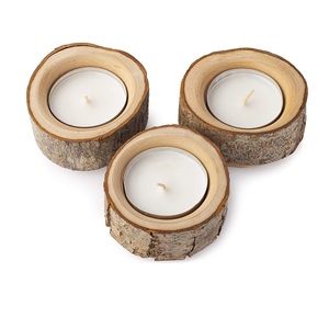 Portavelas de madera tamaño edium, soporte de forma redonda y color madera natural, producto más vendido y hecho a mano - Product Image 1