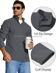 Sudadera informal con cremallera de cuarto de talla XL para hombre, jerséis de manga larga con cuello simulado, jerséis bordados básicos de Color sólido, diseño forrado - Product Image 3