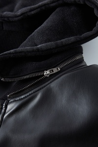 Streetwear personnalisé pulls à capuche à épaules tombantes sans ficelle sweats à capuche en cuir noir surdimensionnés - Product Image 6