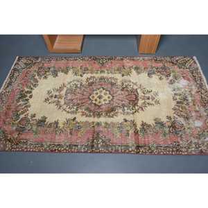 Vintage Area Rug 3.7x6.8 ft, Red <b>Brown</b> Patchwork Rug <b>Wool</b> - Product Image 3
