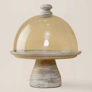 Support à gâteau élégant en bois d'acacia/mangue avec dôme en verre à bouton écologique 12,5x14 pouces, destiné aux outils de service de pâtisserie - Product Image 1