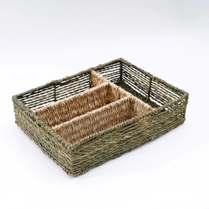 Organisateur sectionnel en jonc de mer - Panier de rangement artisanal olive, vente en gros, écologique, fabriqué au Vietnam - Product Image 1