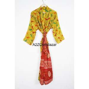 Bata Kimono de Seda Tejida a Mano de Lujo para Mujer, con Cuello en V, Cierre con Cordón, Largo Completo, Mangas Tres Cuartos, Suave - Product Image 2