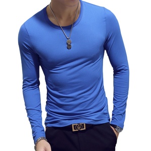 Primavera otoño logotipo personalizado cuerpo delgado sólido cuello redondo deporte gimnasio desgaste hombres manga larga Camiseta para hombres DDP envío - Product Image 4