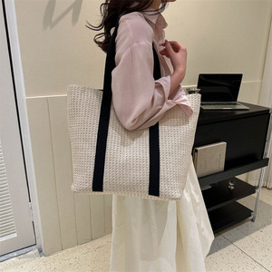 กระเป๋าโท้ทสเเตอร์สำหรับชายหาดฤดูร้อนขนาดใหญ่ของผู้หญิงกระเป๋าถือสะพายไหล่แบบสะพายข้างทำด้วยมือลายทางเป็นมิตรกับสิ่งแวดล้อม - Product Image 6