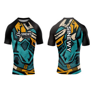 Custom Logo Printed Men <b>Women</b> Fitness Sports <b>Rash</b> <b>Guards</b> Breathable Gym Fighting with Short Sleeves - Product Image 3