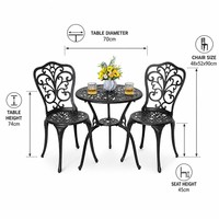Ensemble bistro 3 pièces en fonte d'aluminium pour l'extérieur Ensemble bistro pour patio Table et chaises de patio Lot de 2 avec trou pour parasol